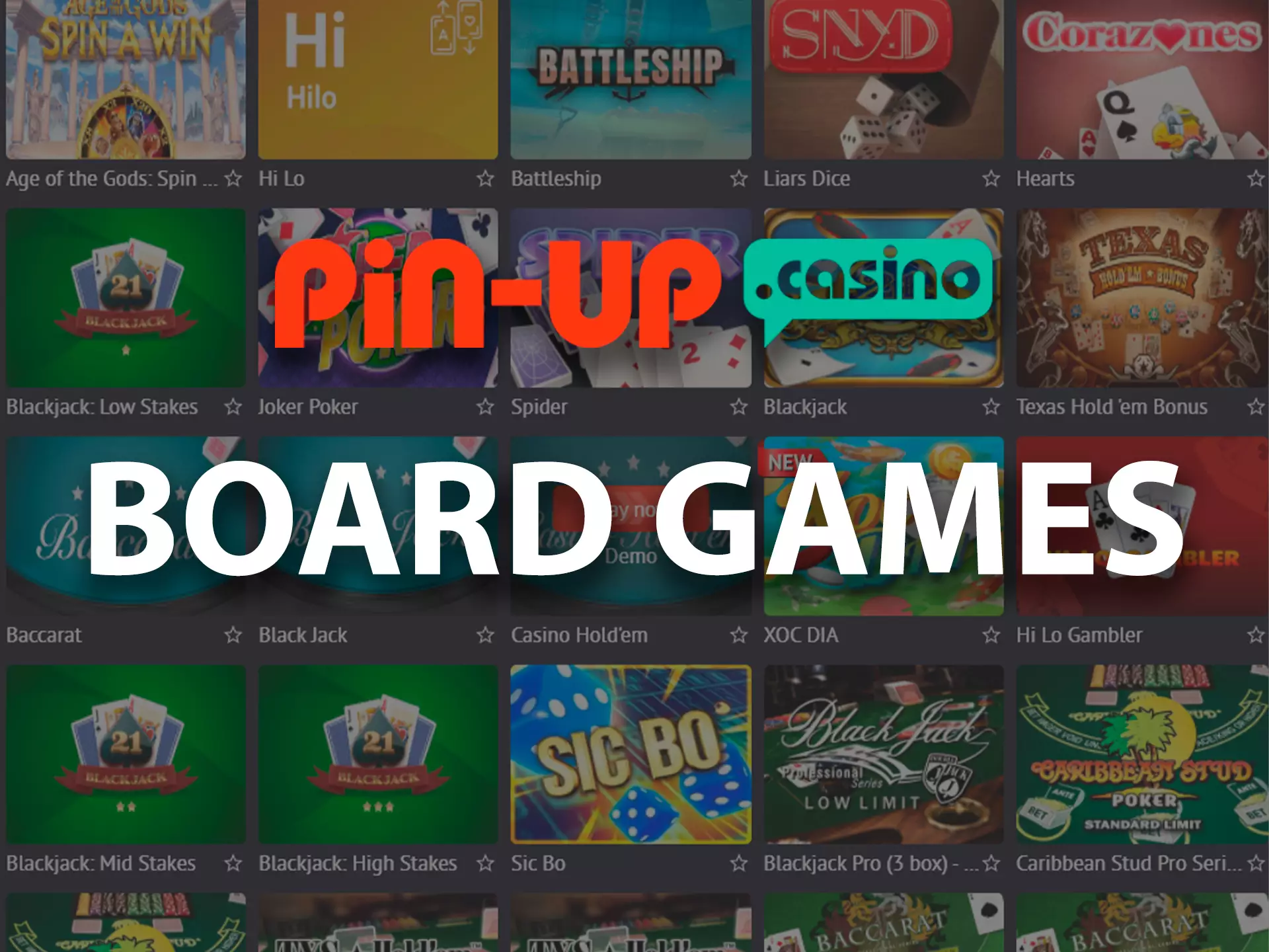 Більшість традиційних та популярних настільних ігор представлені в казино Pin-up
